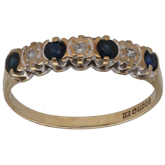 9ct Gold Sapphire & 0.015ct Diamond Half Eternity Ring Size N