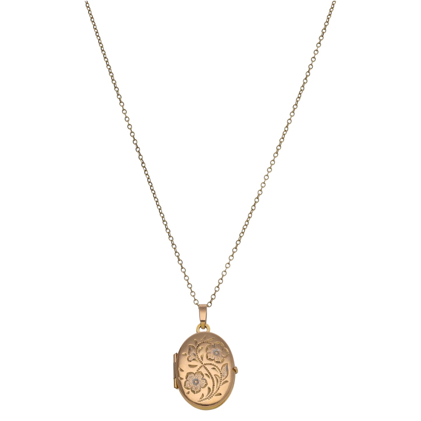 9ct Gold Patterned Locket Pendant With Chain