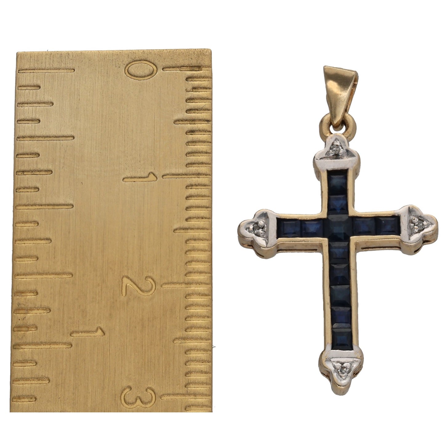 9ct Gold Sapphire & 0.02ct Diamond Cross Pendant