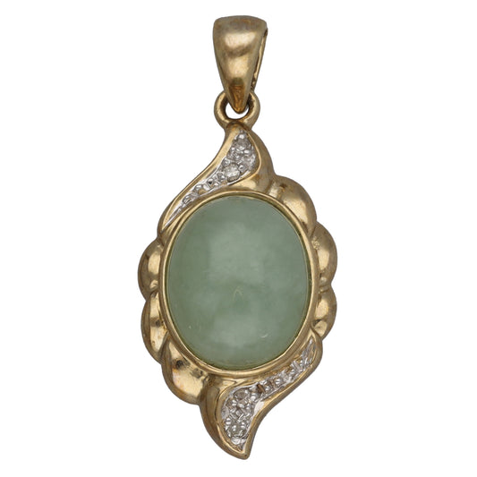 9ct Gold Jade & 0.02ct Diamond Dress/Cocktail Pendant