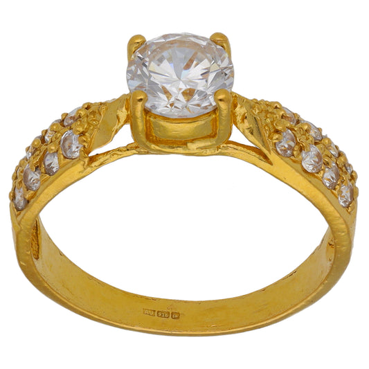 22ct Gold Cubic Zirconia Single Stone Ring with Accent Stones Size Q
