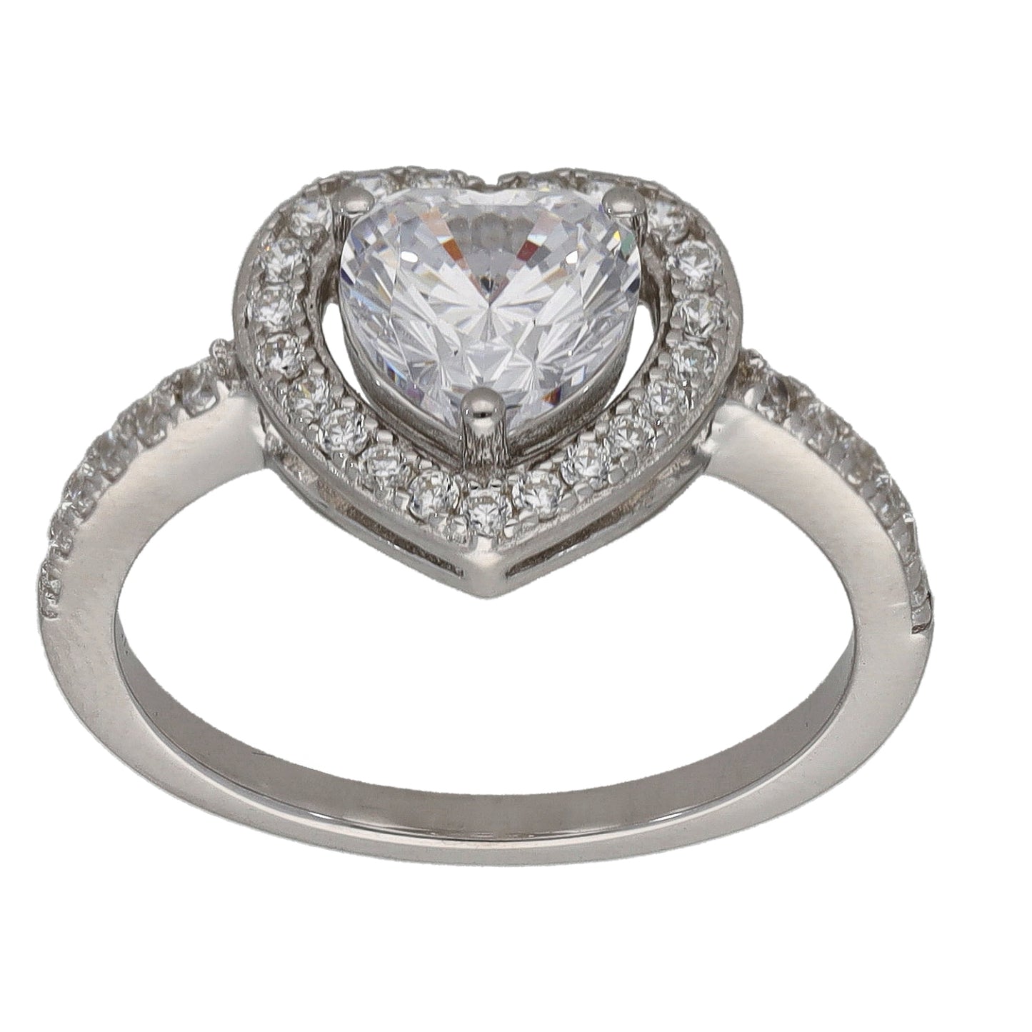New Sterling Silver Cubic Zirconia Heart Halo Ring