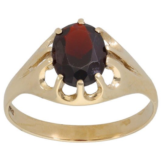 9ct Gold Garnet Single Stone Ring Size S