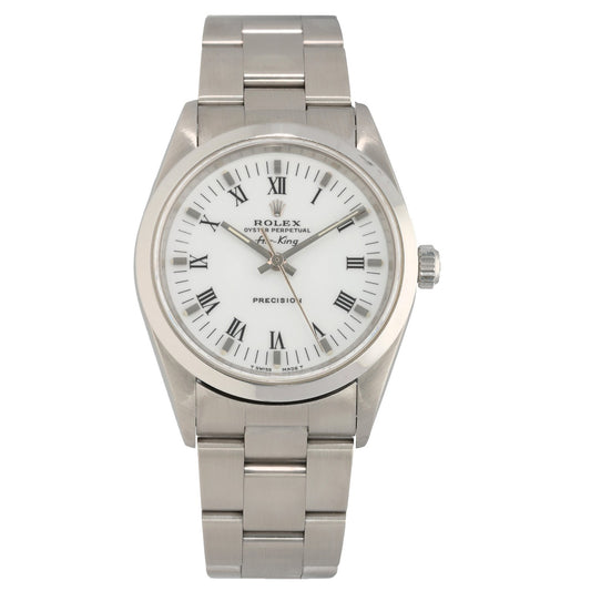 Rolex Air King 14000, white dial, with Roman numeral hour markers, stainless steel watch - front