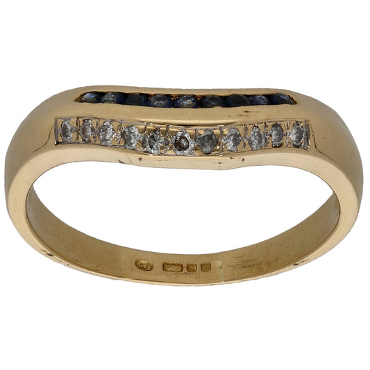 18ct Gold 0.11ct Diamond & Sapphire Half Eternity Ring Size M