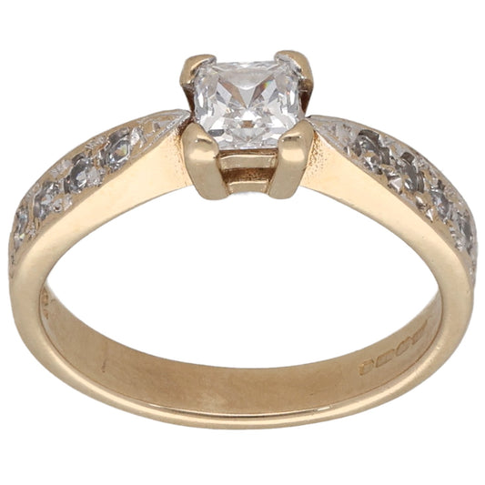 9ct Gold Cubic Zirconia Single Stone Ring With Accents Size K