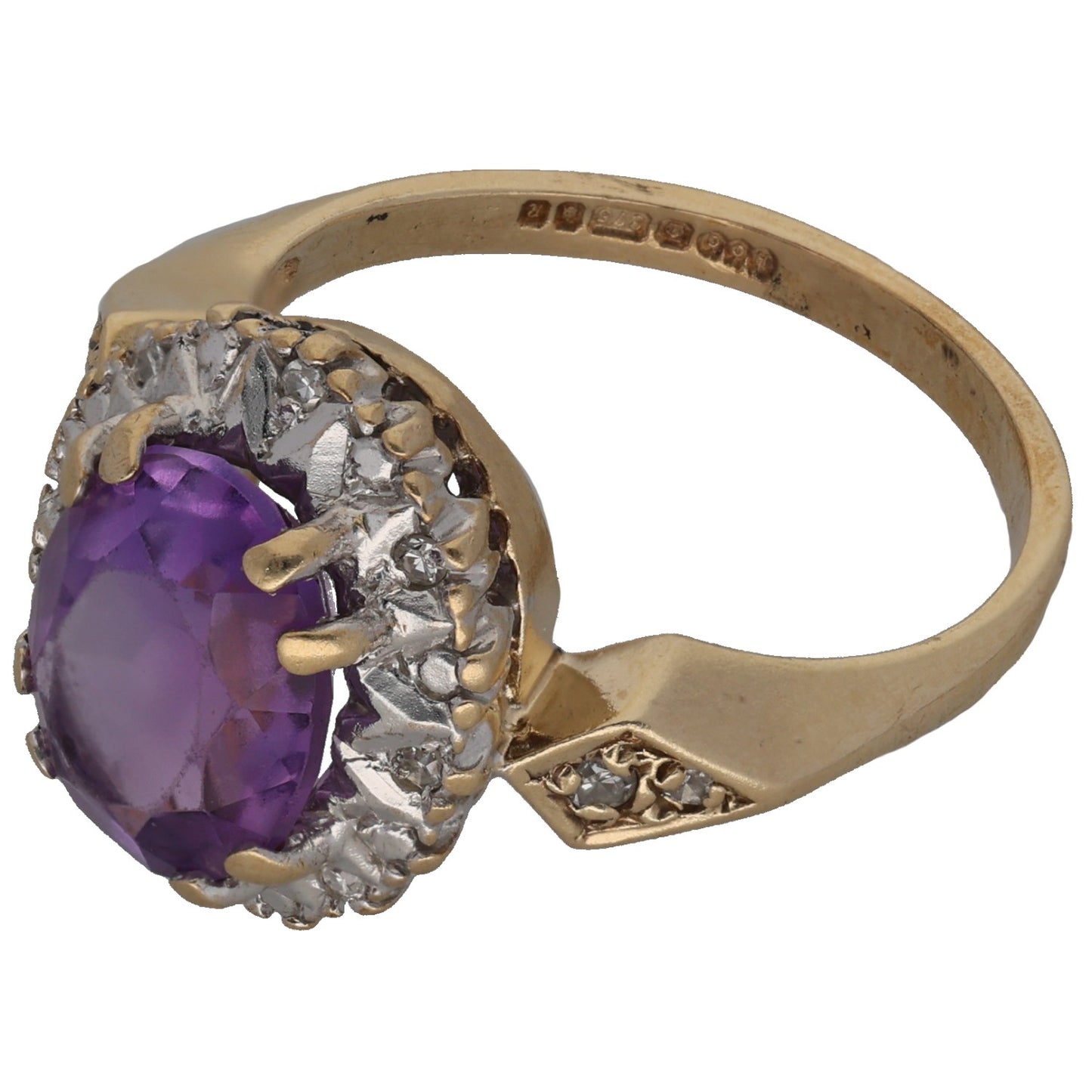 9ct Gold Amethyst & 0.07ct Diamond Dress/Cocktail Ring Size L