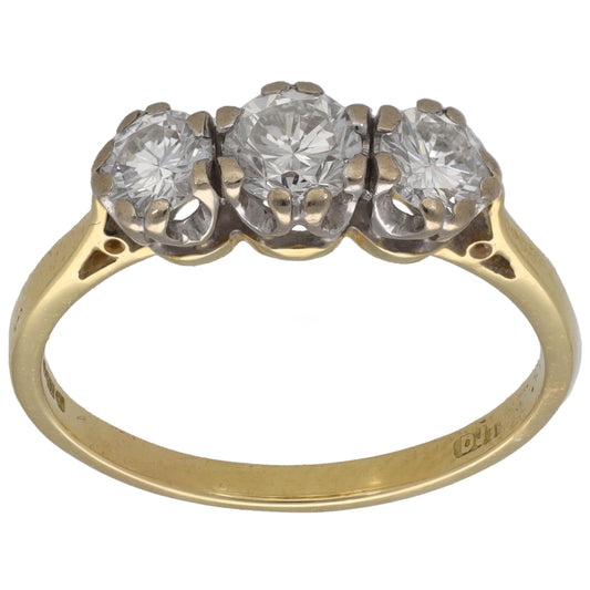 18ct Gold 0.95ct Diamond Trilogy Ring Size P