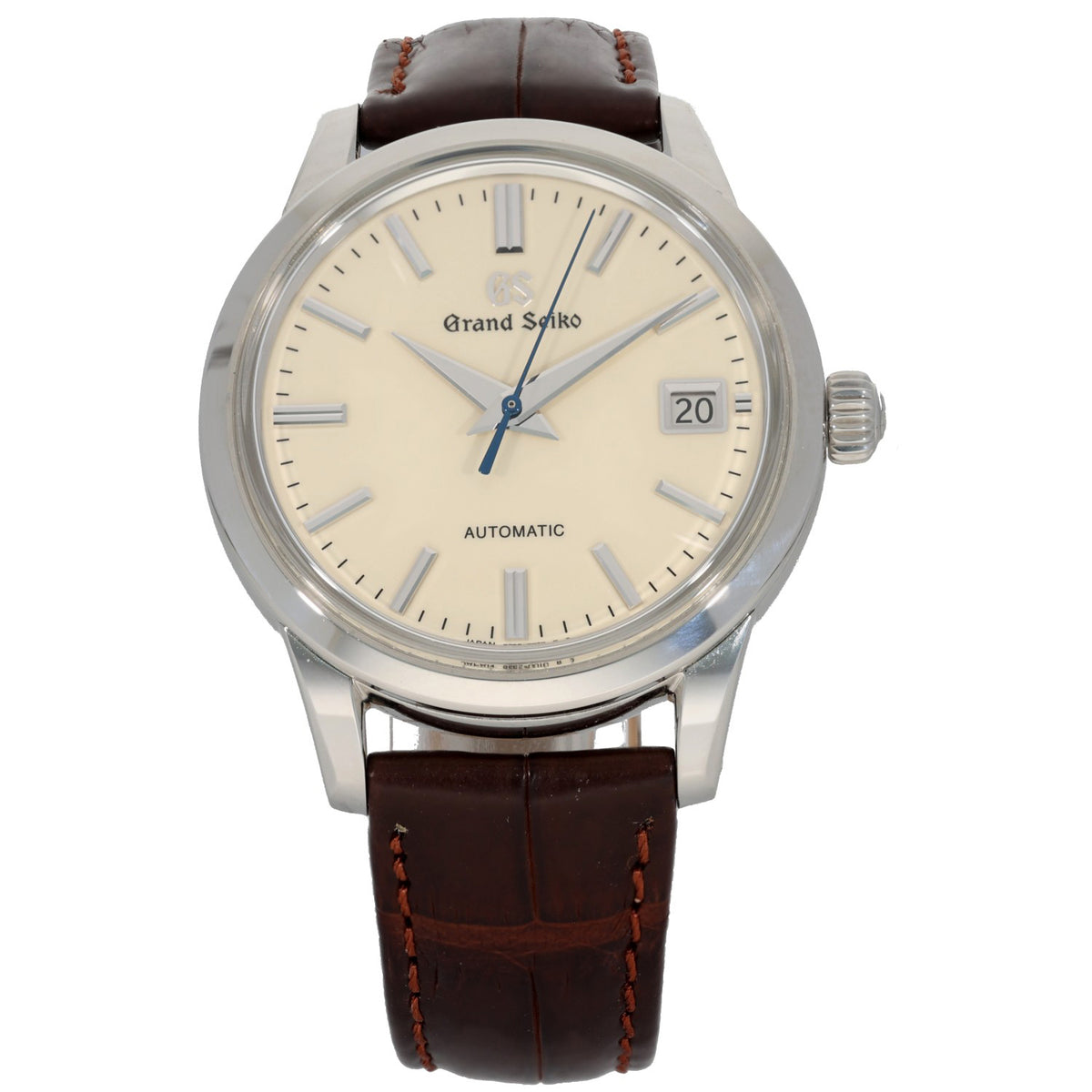 Grand Seiko Elegance Collection 9S65-00D0, cream dial with silver hour markers and brown adjustable leather bracelet