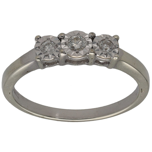 9ct White Gold 0.15ct Diamond Trilogy Ring Size N