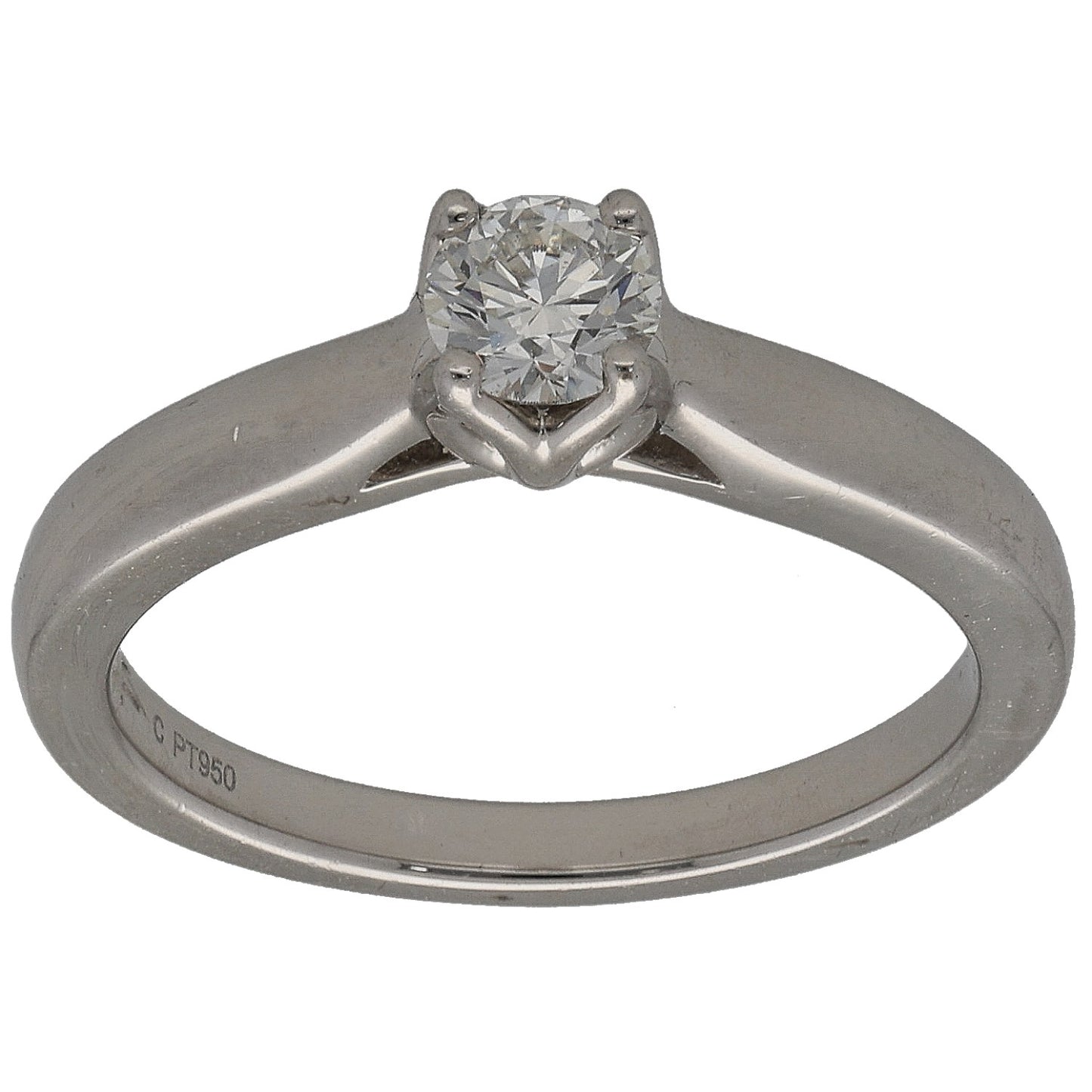Platinum solitaire ring with round diamond in a four-prong setting
