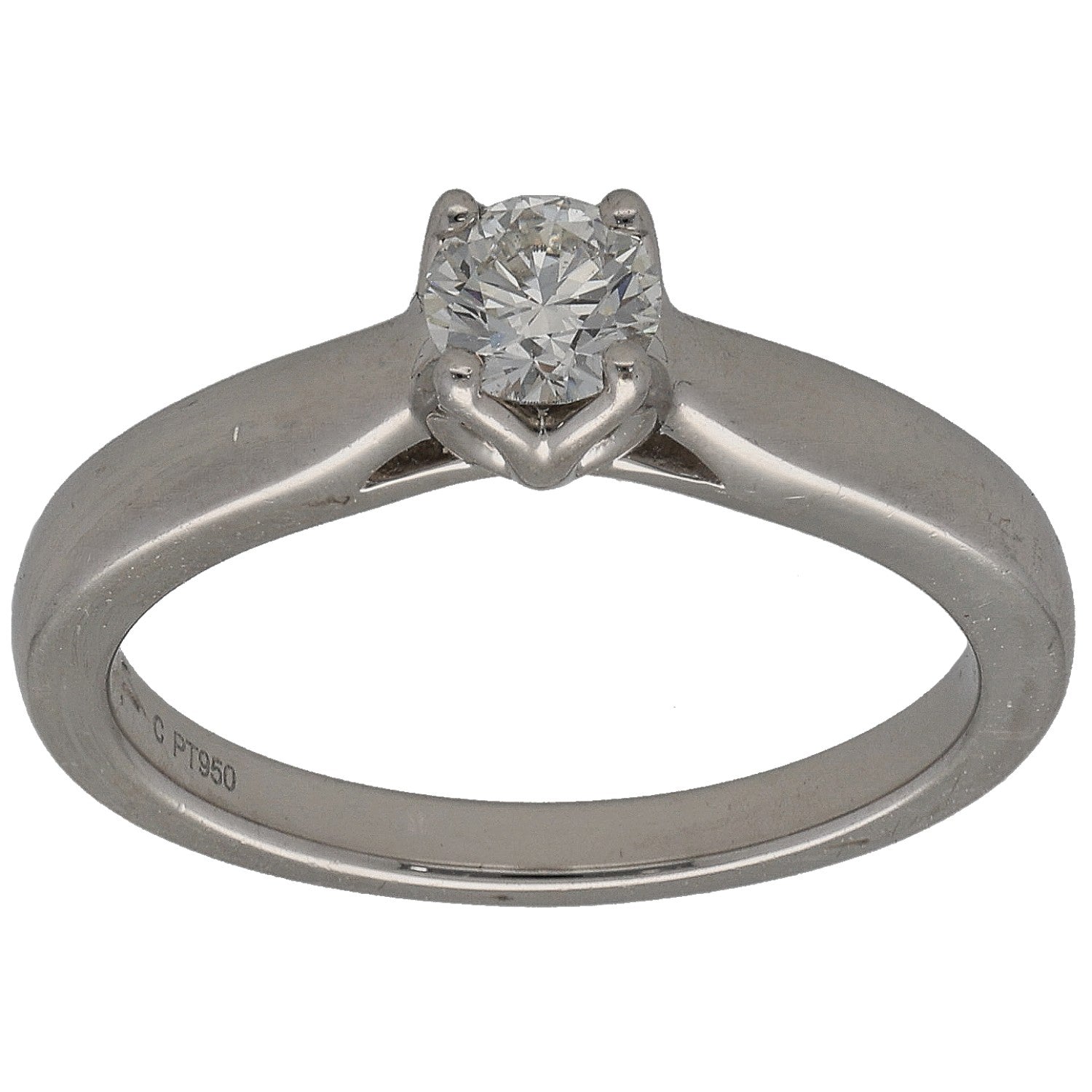Platinum solitaire ring with round diamond in a four-prong setting