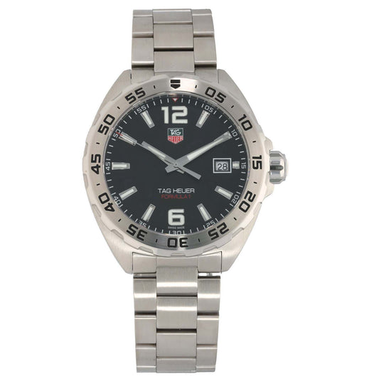 Stainless steel TAG Heuer Formula 1 wristwatch with black dial and metal link bracelet