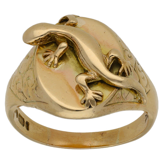 9ct Gold Lizard Signet Ring Size Z+1