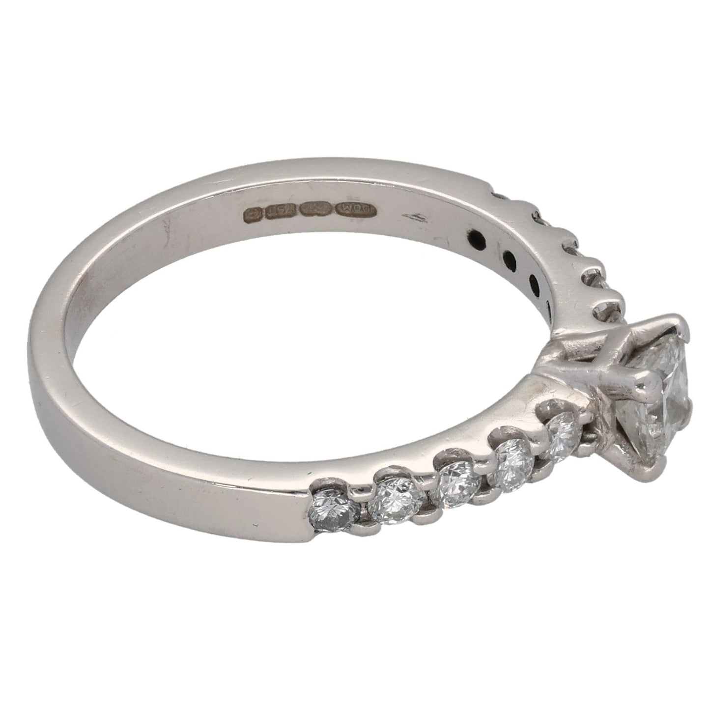 18ct White Gold 0.60ct Diamond Solitaire Ring With Accent Stones Size M