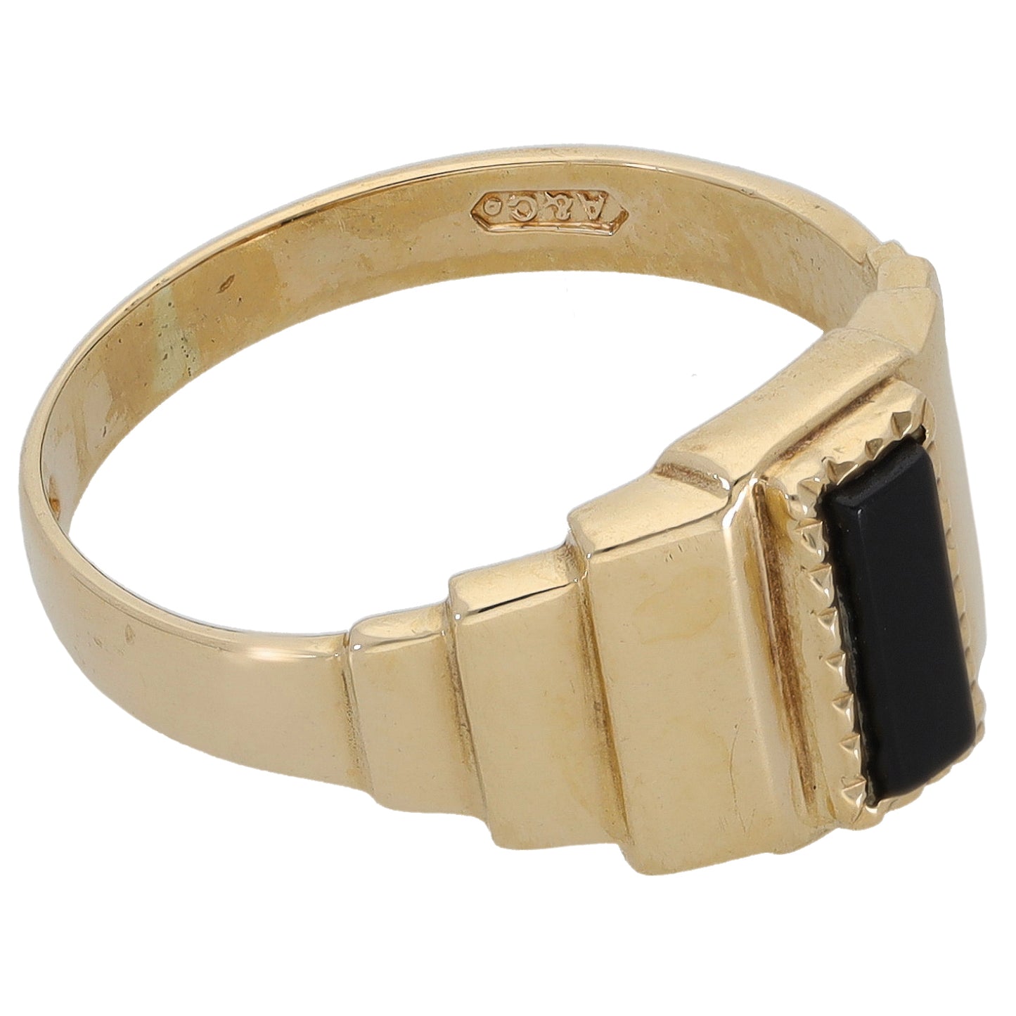 9ct Gold Onyx Patterned Signet Ring Size P