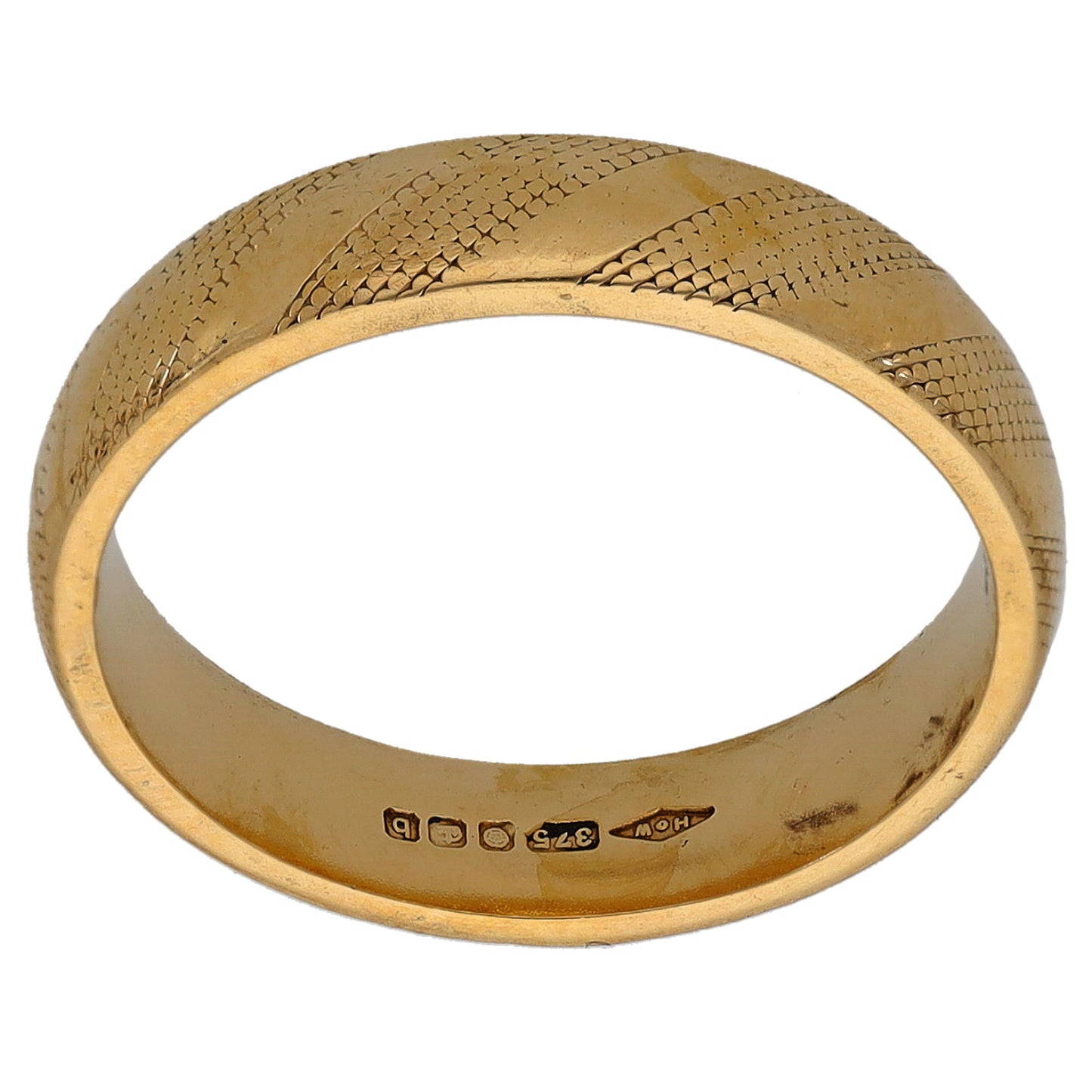 9ct Gold Patterned Wedding Ring Size L