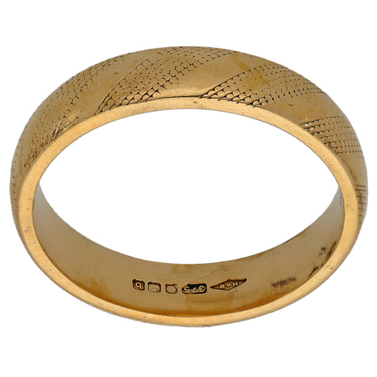 9ct Gold Patterned Wedding Ring Size L