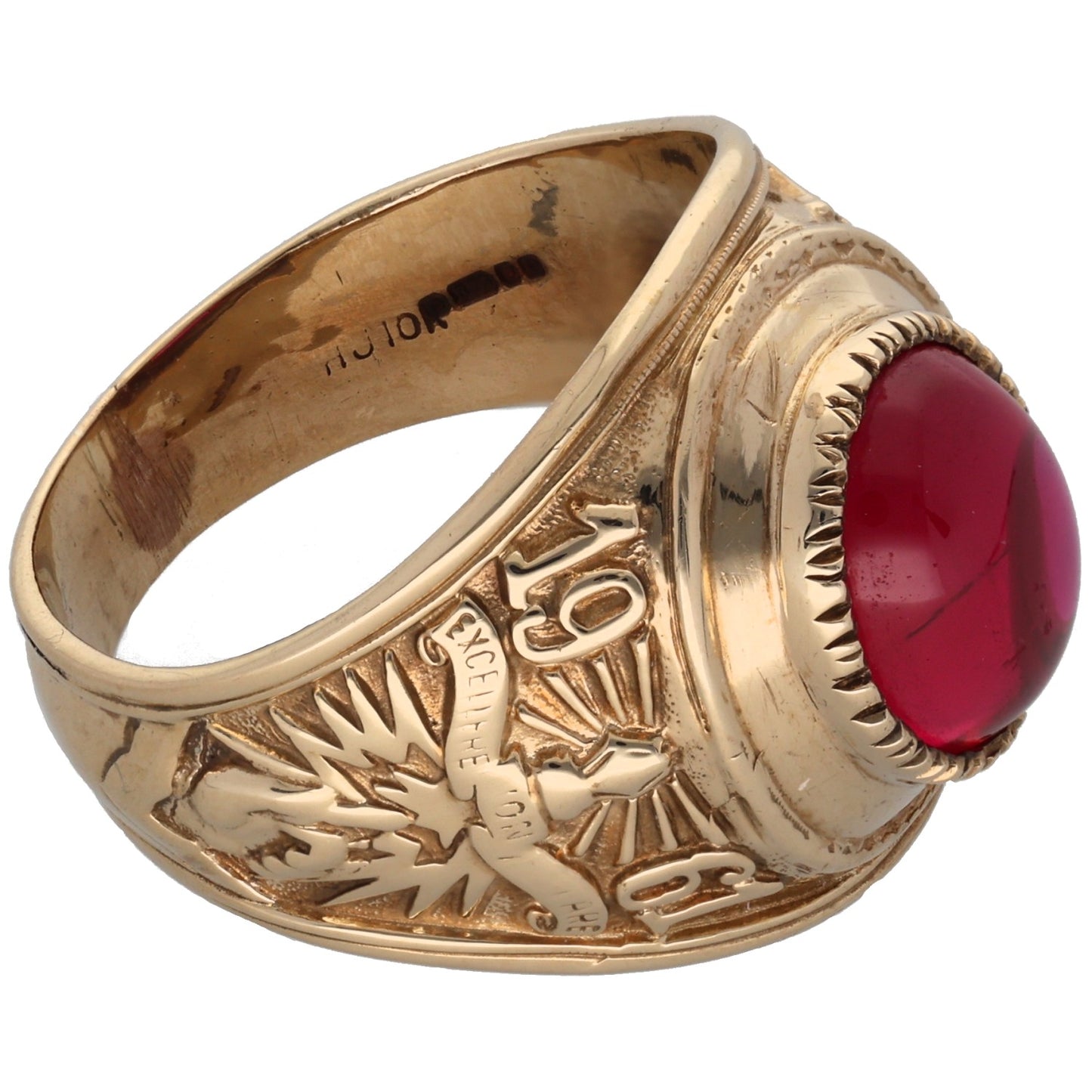 9ct Gold Man Made Ruby College Ring Size V