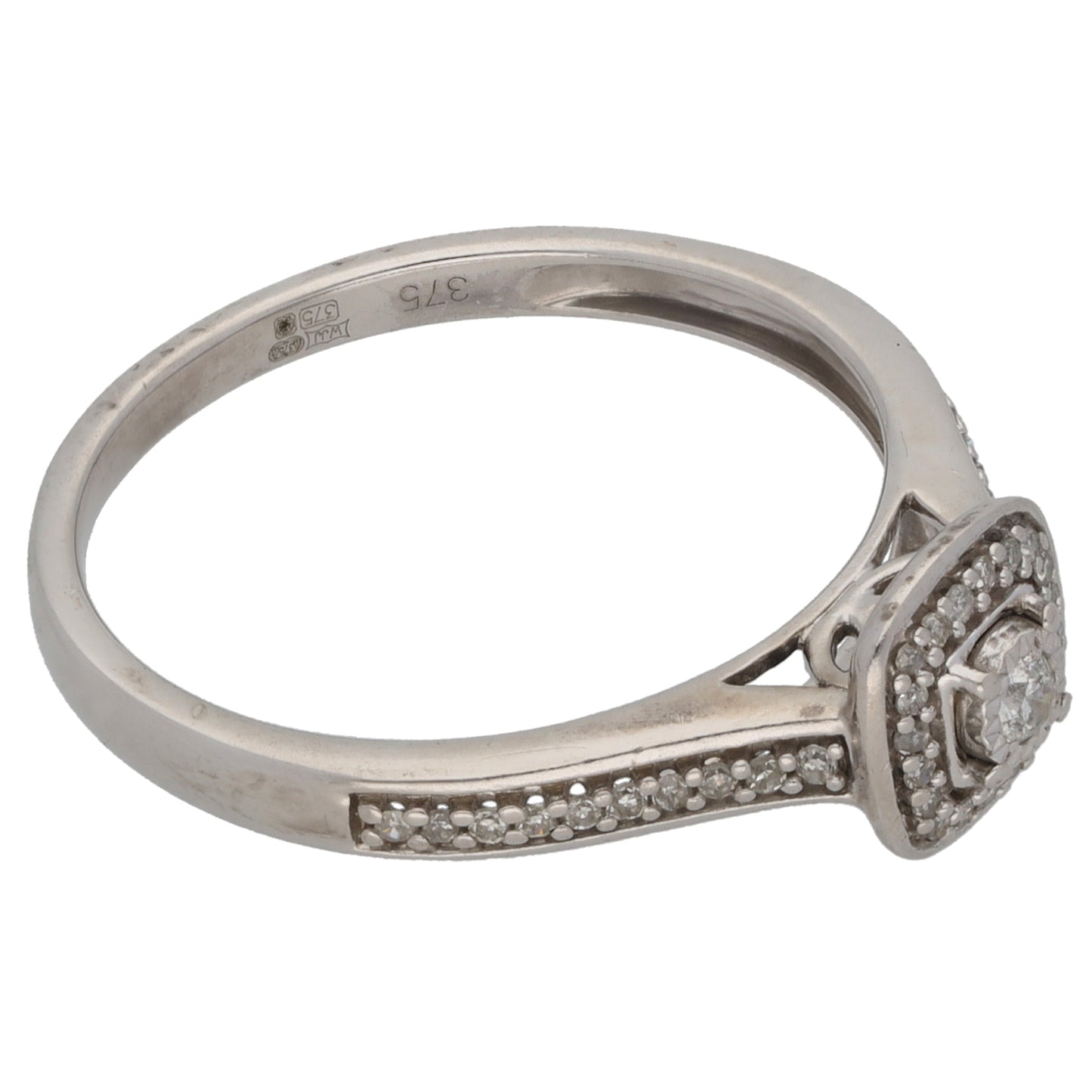 9ct White Gold 0.24ct Diamond Halo Ring Size O