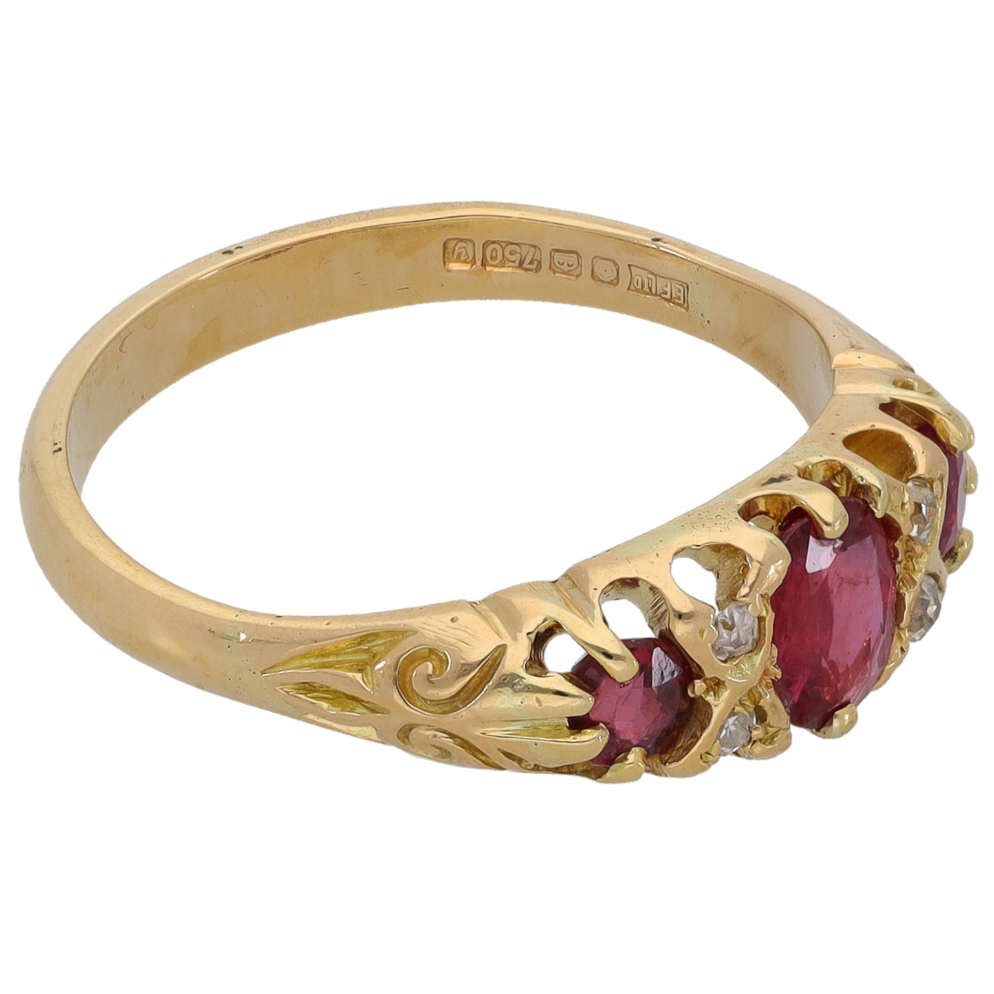 18ct Gold Ruby & 0.04ct Diamond Dress/Cocktail Ring Size M