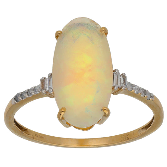 9ct Gold Opal & 0.12ct Diamond Dress/Cocktail Ring Size T