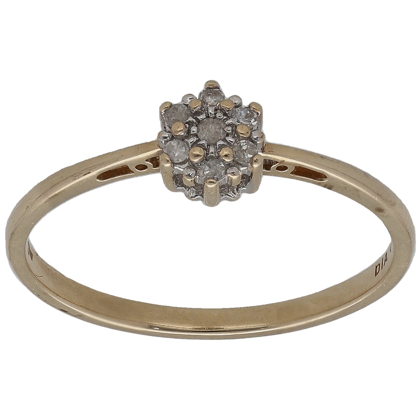 9ct gold diamond cluster ring with round stones, size O