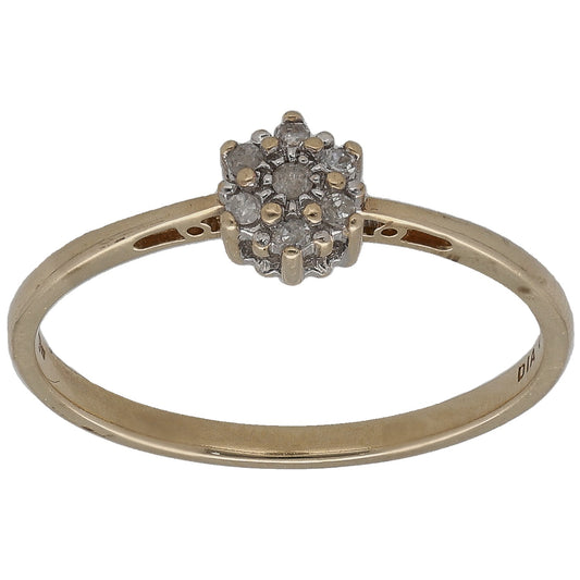 9ct gold diamond cluster ring with round stones, size O
