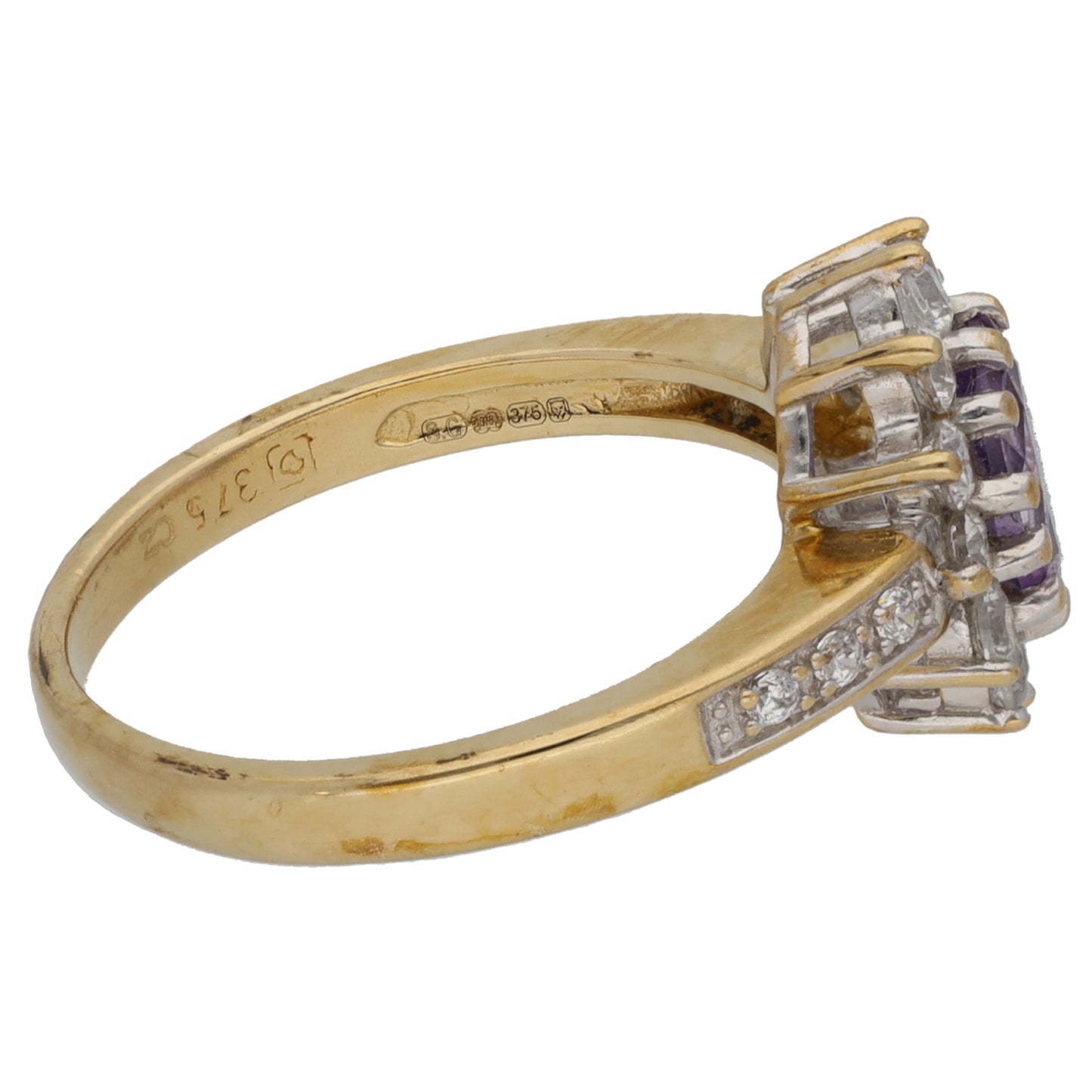 9ct Gold Amethyst & Cubic Zirconia Cluster Ring Size L