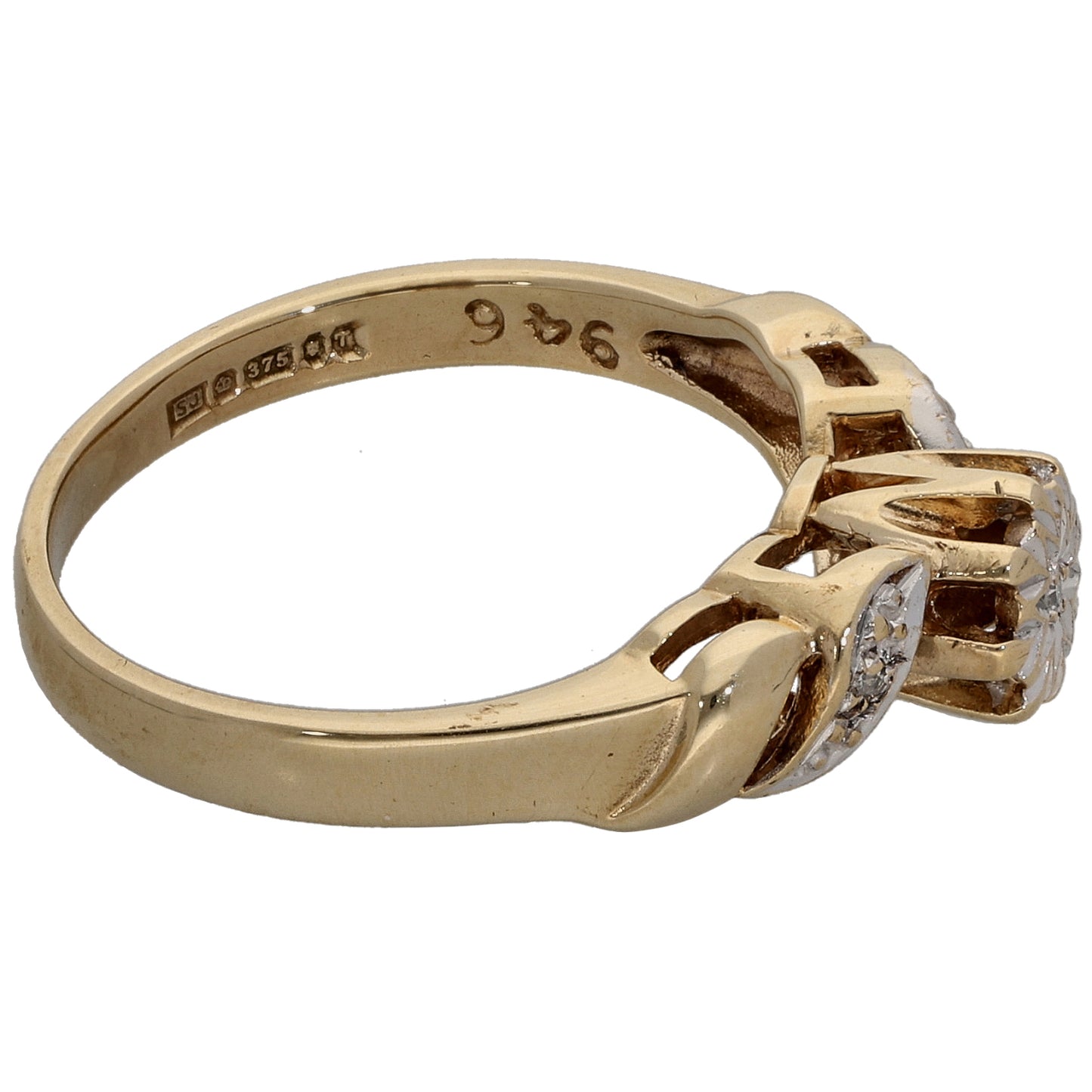 9ct Gold 0.015ct Diamond Trilogy Ring Size L
