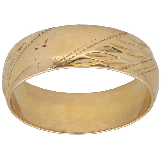 18ct Gold Patterned Wedding Ring Size M