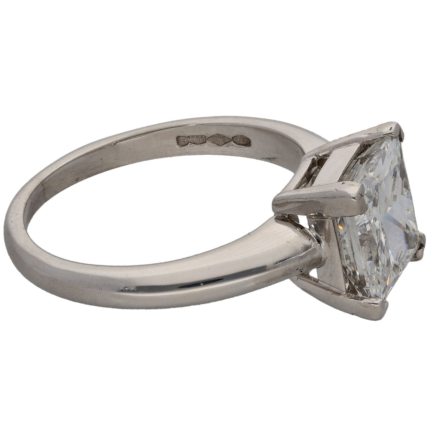 Platinum 3.04ct Rectangular Modified Brilliant Diamond Solitaire Ring Size O