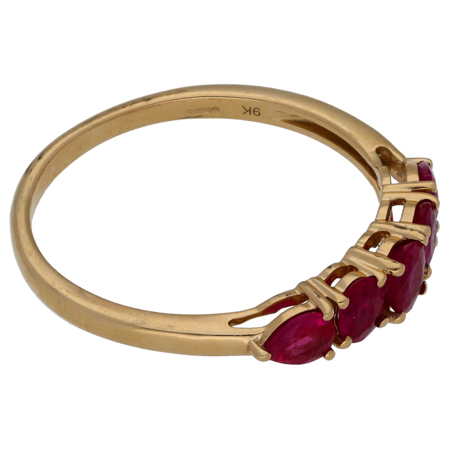 9ct Gold Glass Filled Ruby Half Eternity Ring Size U