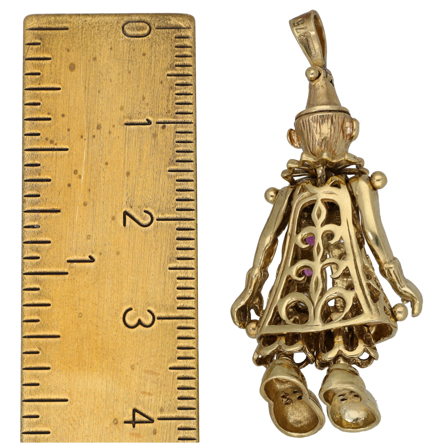 9ct Gold Man Made Ruby & Cubic Zirconia Clown Pendant