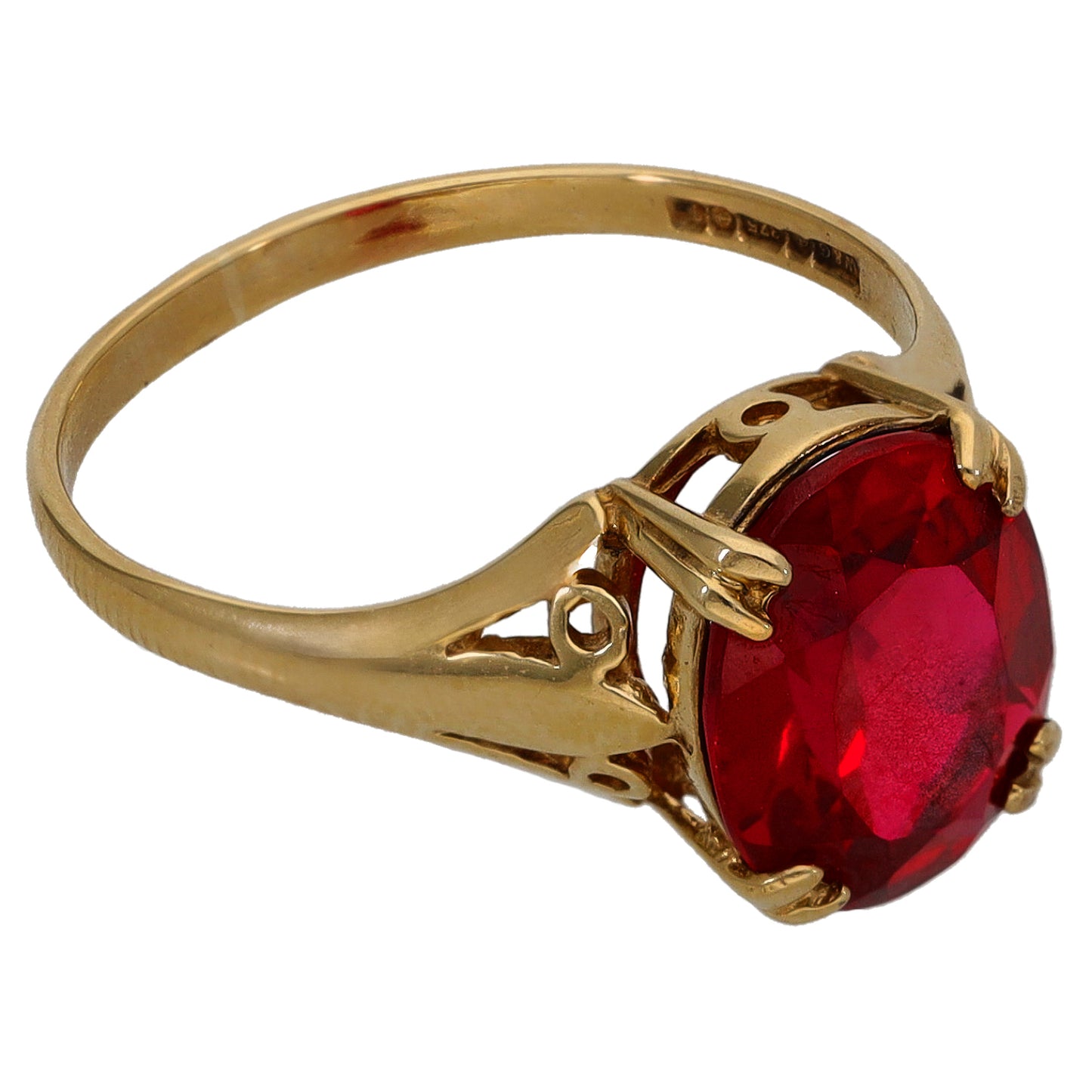9ct Gold Man Made Ruby Single Stone Ring Size L