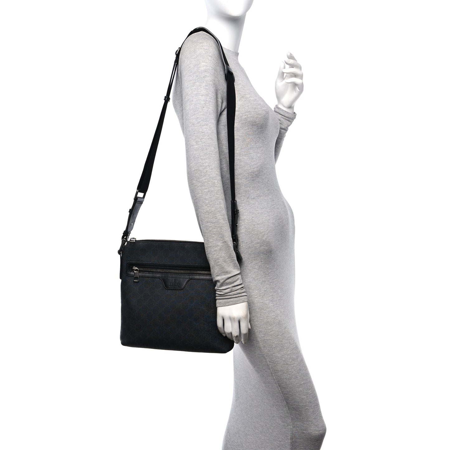 Gucci GG Supreme Monogram Crossbody Messenger Coated Canvas Bag - Black