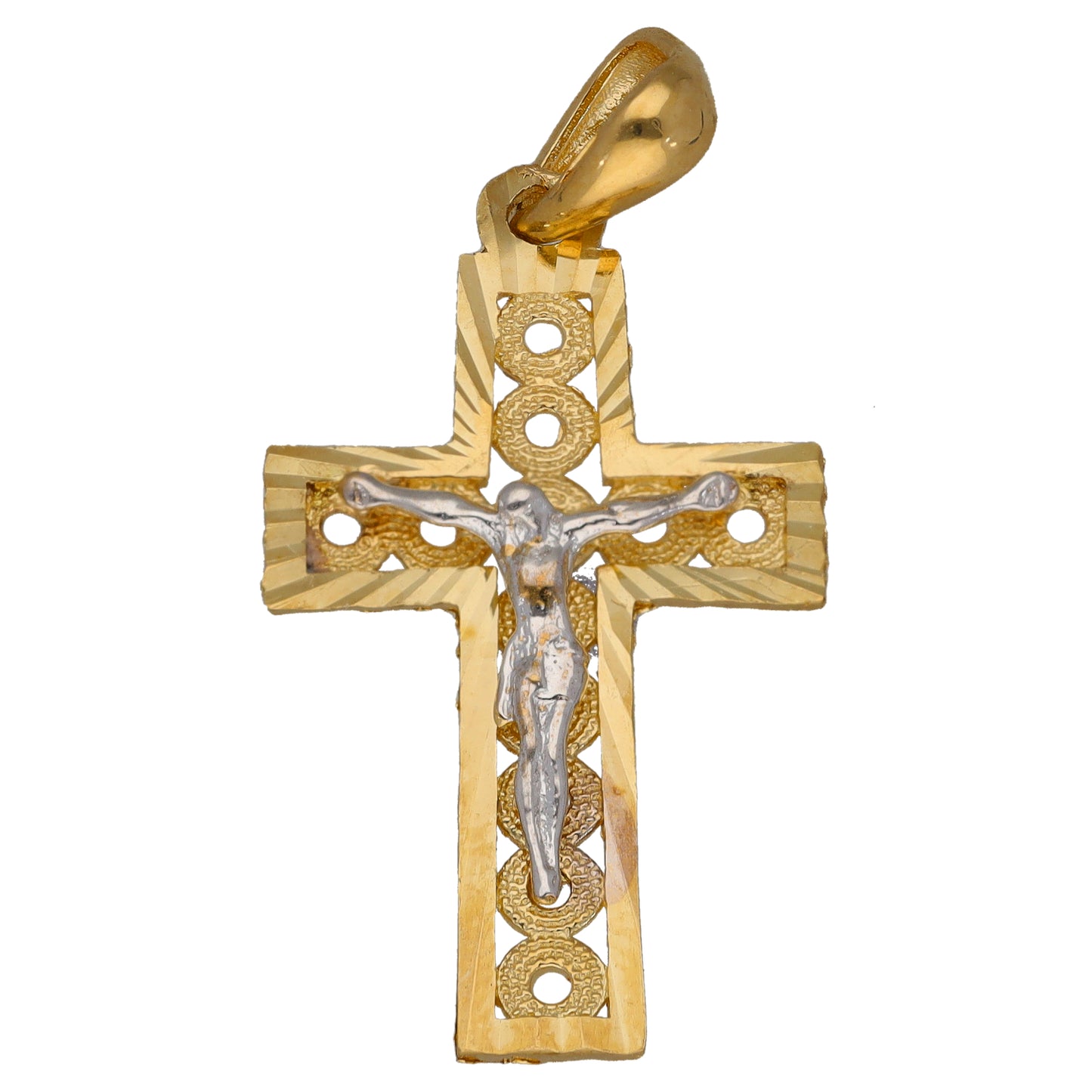 New 14ct Bi-Colour Gold Crucifix Pendant