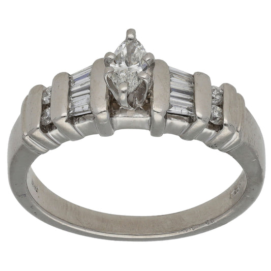 Platinum 0.58ct Diamond Solitaire Ring With Accent Stones Size N