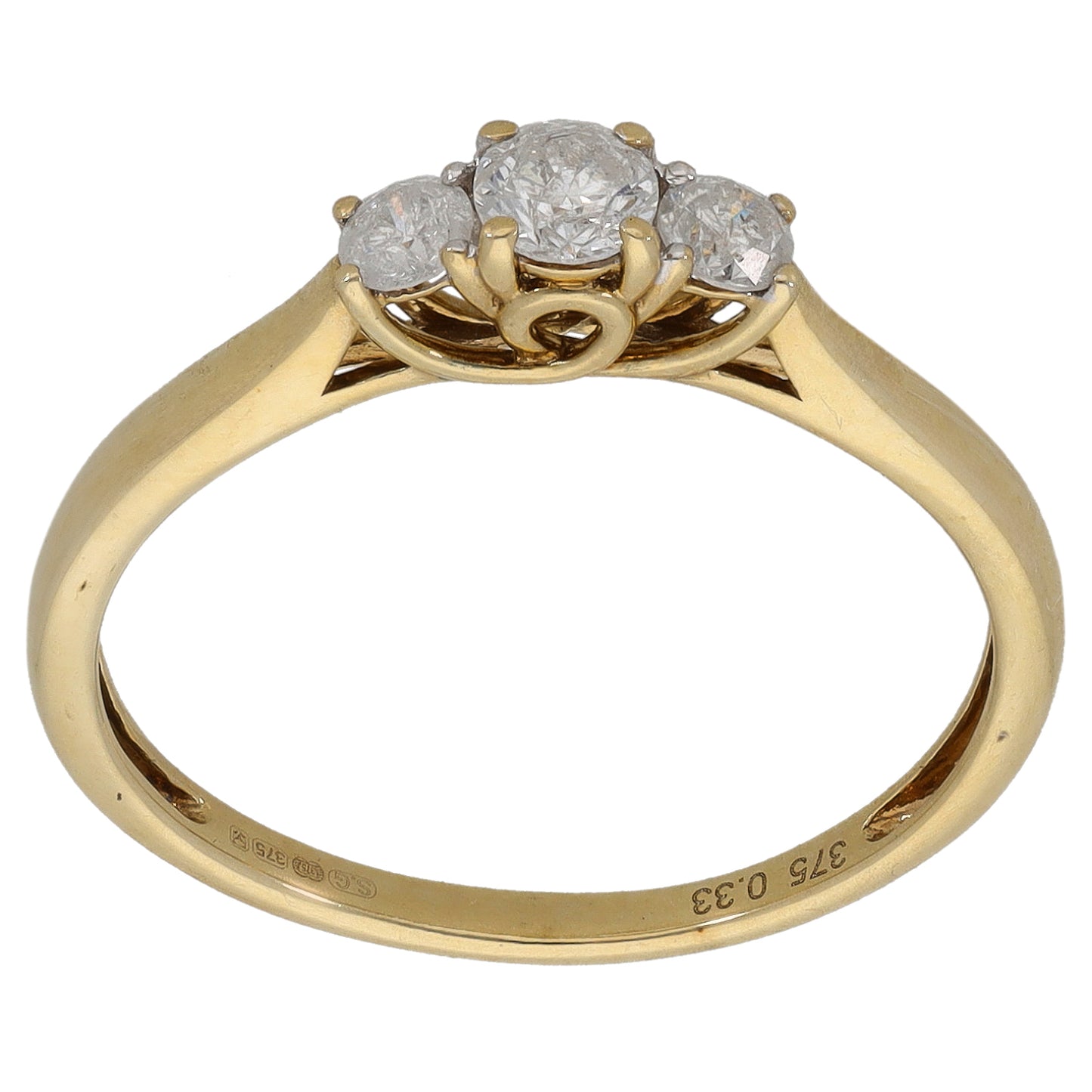 9ct Gold 0.33ct Diamond Trilogy Ring Size O