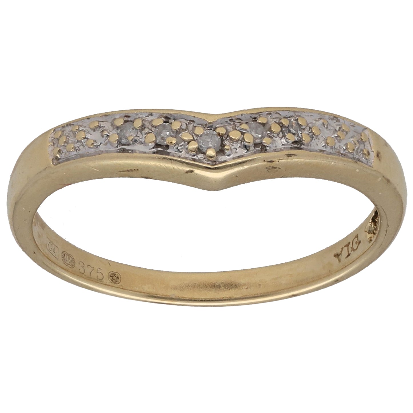 9ct Gold 0.025ct Diamond Wishbone Ring Size L