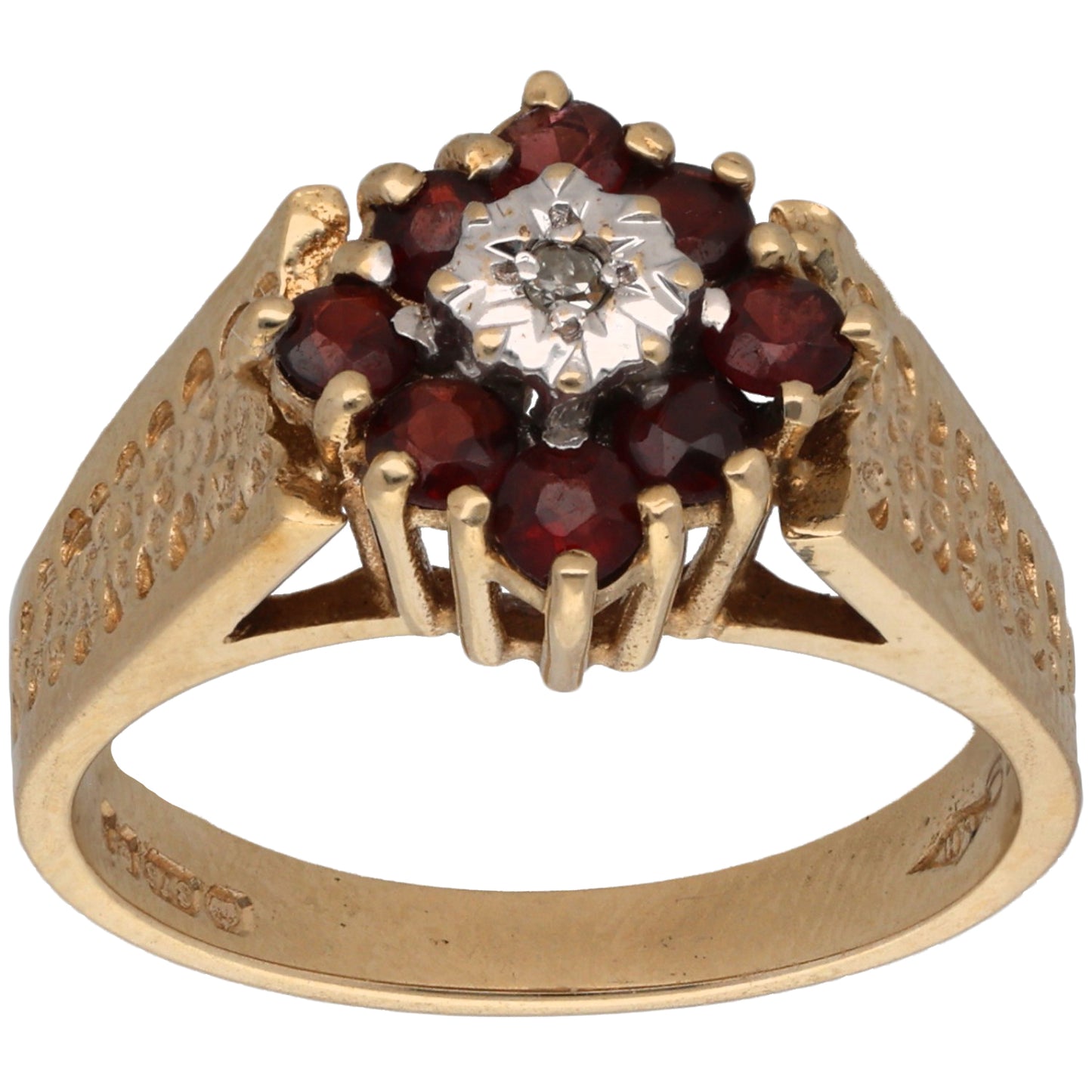 9ct Gold Garnet & 0.01ct Diamond Dress/Cocktail Ring Size O