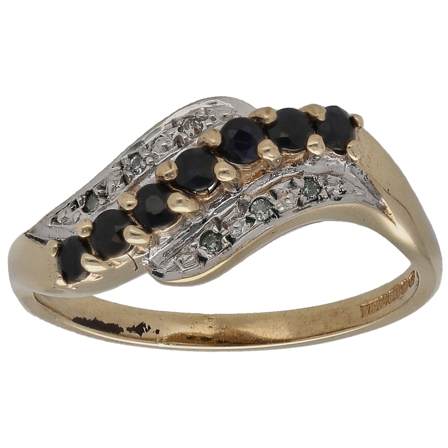 9ct Gold Sapphire & 0.03ct Diamond Dress/Cocktail Ring Size M