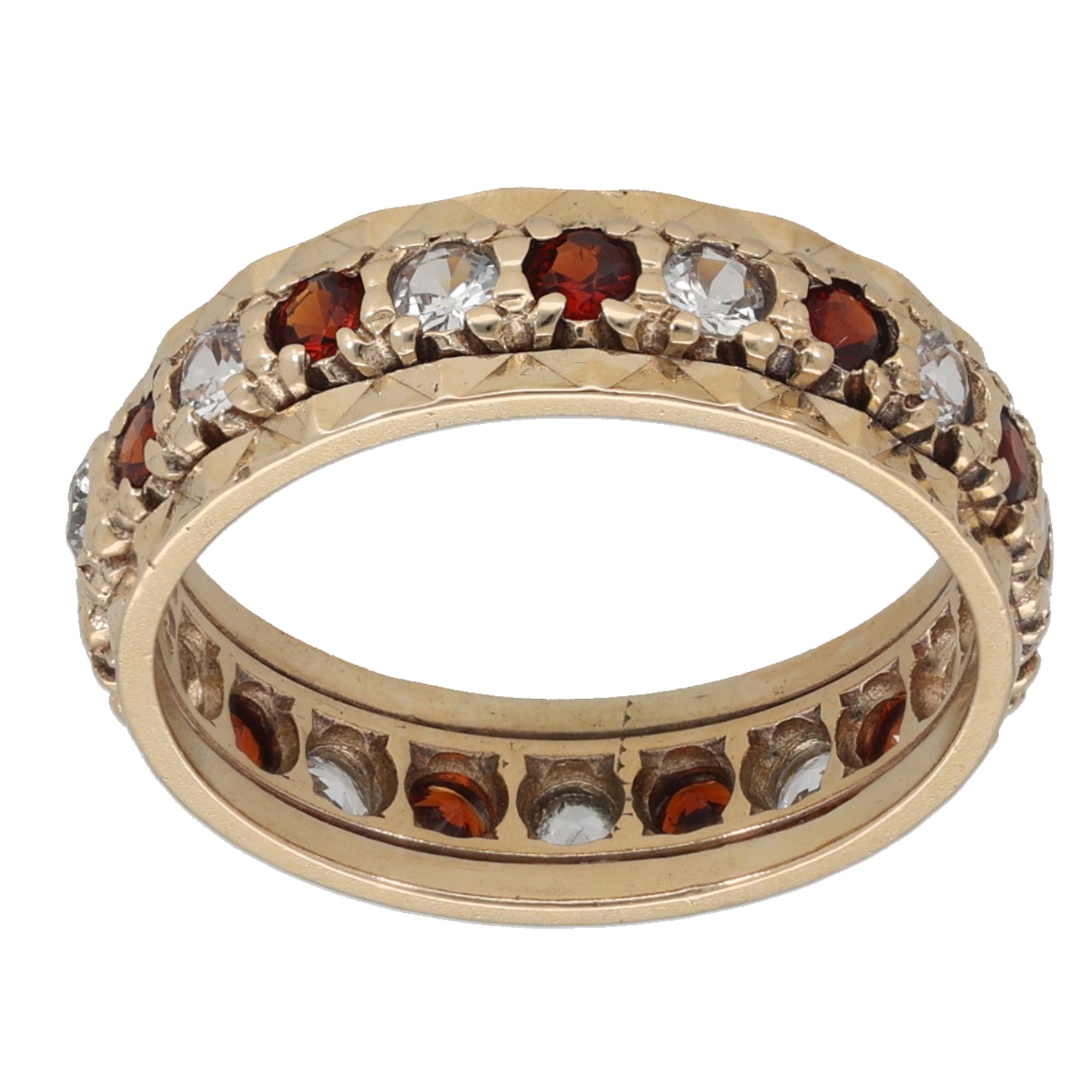 9ct Gold Garnet & Cubic Zirconia Eternity Ring Size M