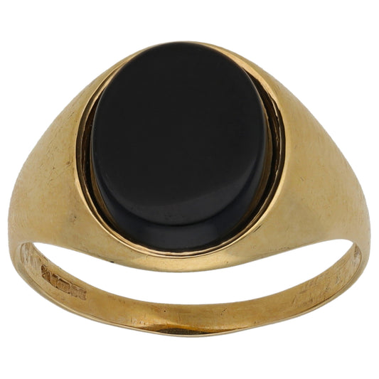 9ct Gold Onyx Plain Single Stone Signet Ring Size O