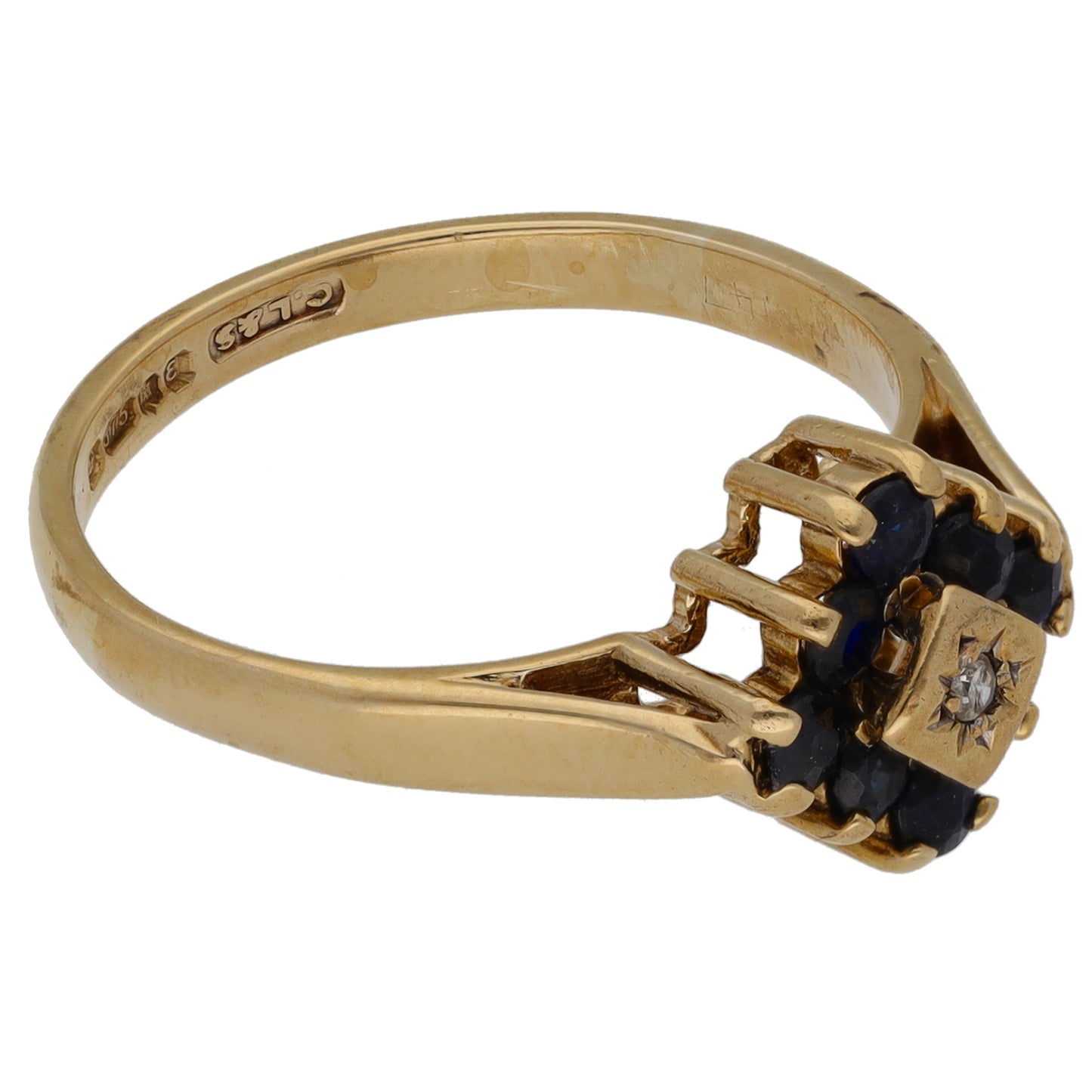 9ct Gold Sapphire & 0.01ct Diamond Dress/Cocktail Ring Size N