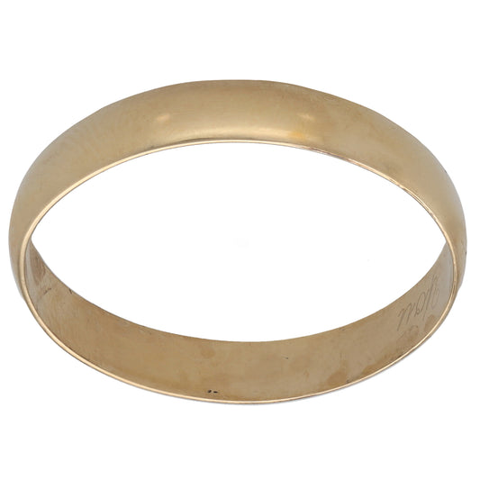 9ct gold plain wedding ring, smooth polished band profile