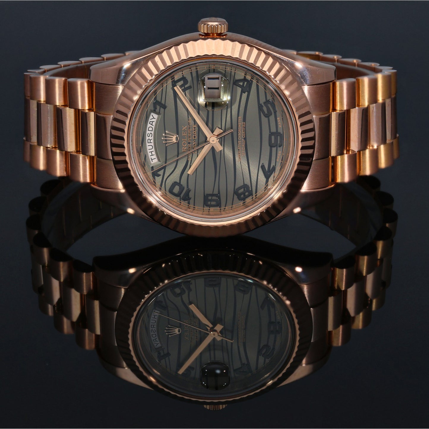 Rolex Day-Date II 218235 Wave Dial 41mm Rose Gold Watch