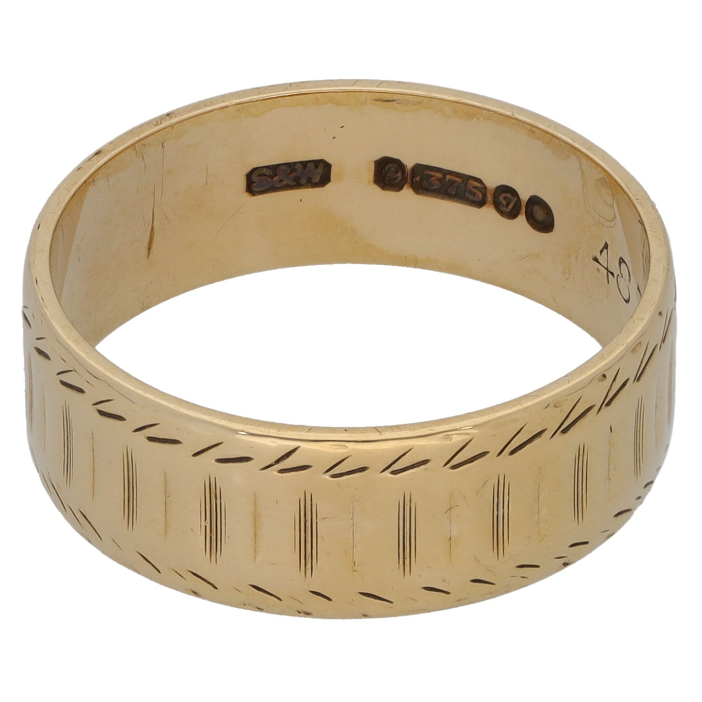 9ct Gold Patterned Wedding Ring Size N