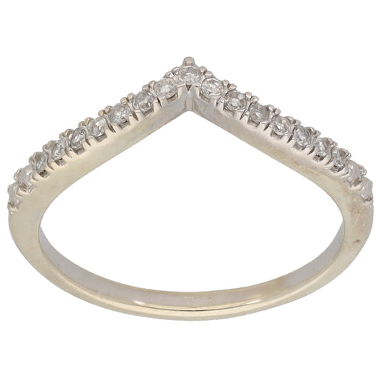 9ct White Gold 0.10ct Diamond Wishbone Ring Size L