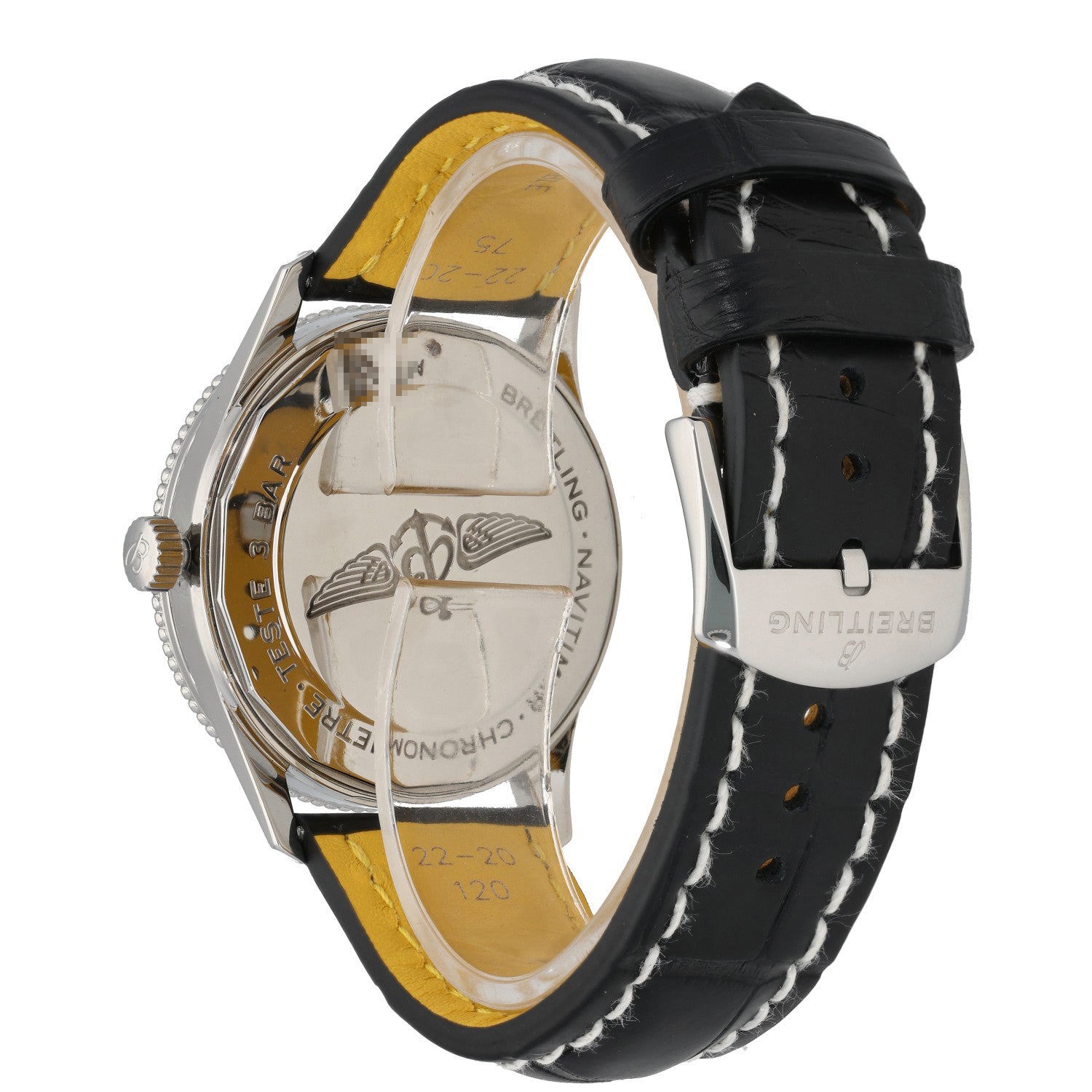 Breitling Navitimer A17326, black dial with black and yellow leather strap